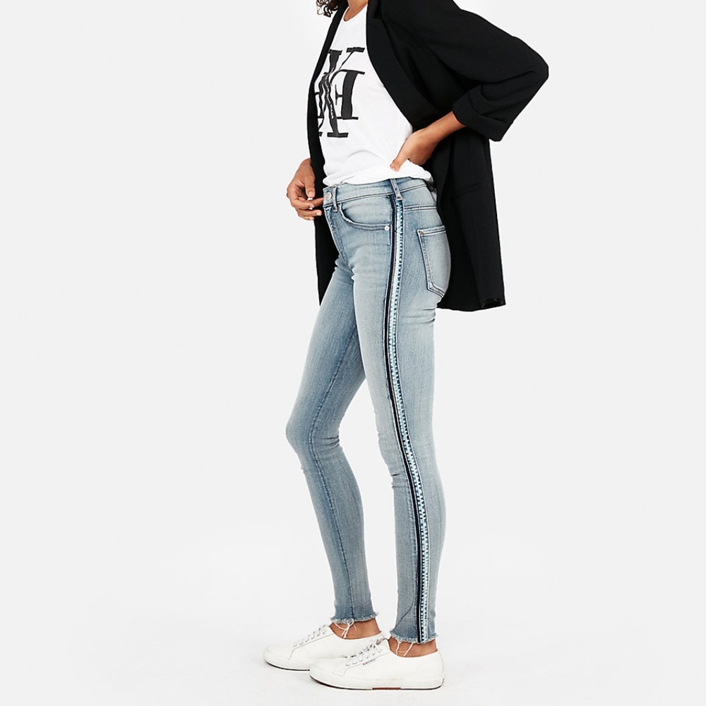 High Waisted Side Stripe Denim Perfect Jean Leggin